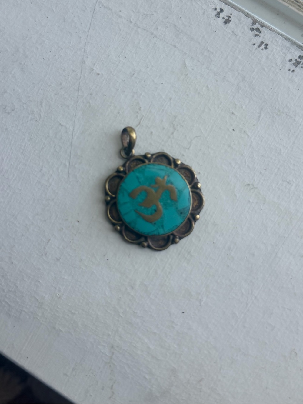 Turquoise Om Symbol Pendant with Brass Frame